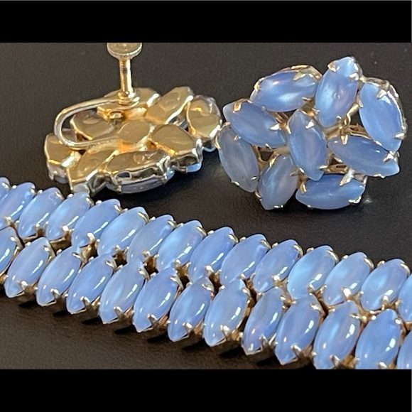 Blue Glass Opaline Demi Parure Bracelet & Earrings 😍 SET … oh, the COLOR 🤩 - Picture 14 of 17